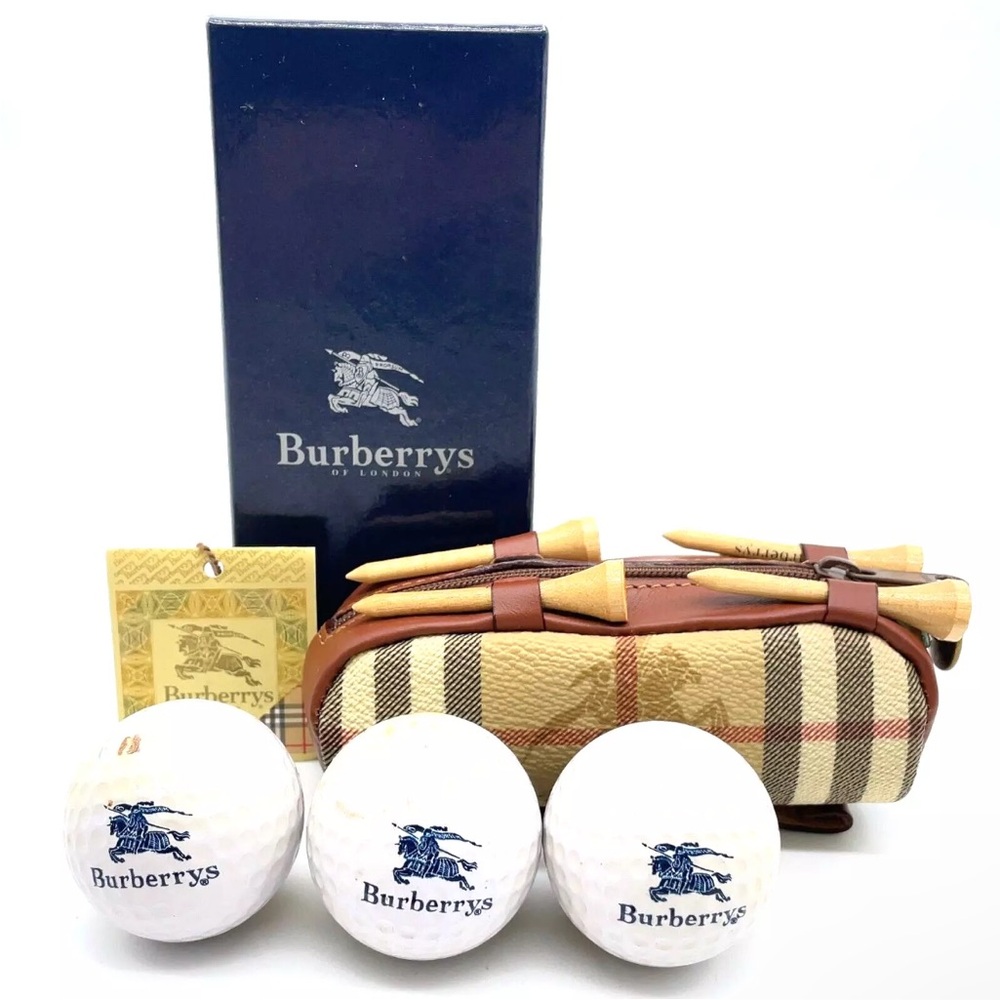 Auth Burberry Nova Check Brown Golf Ball Pin Marker Pouch with box